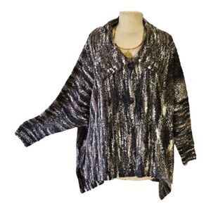 Vertigo Paris Dolman Sleeve Collared Cardigan Marled Charcoal Small/Medi…